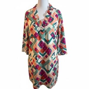 Michelle McDowell Women’s Large Geometric Print Ruffle V-Neck Dress